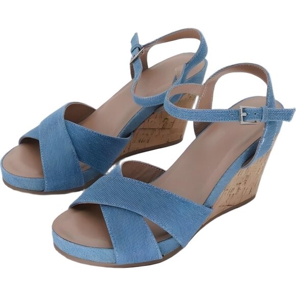 Aerosoles Denim Wedge Sandals for Women, Size 9.5W - Picture 2 of 6
